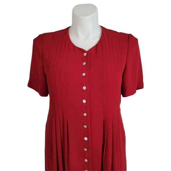 Liz Claiborne Vintage 80s Red Button Pleated Dress - Picture 2 of 8